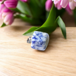 Lapis Lazuli Pendant with white metal chain – deep blue crystal with gold flecks, polished oval shape, lab certified