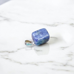 Lapis Lazuli Pendant with white metal chain – deep blue crystal with gold flecks, polished oval shape, lab certified
