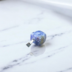 Lapis Lazuli Pendant with white metal chain – deep blue crystal with gold flecks, polished oval shape, lab certified