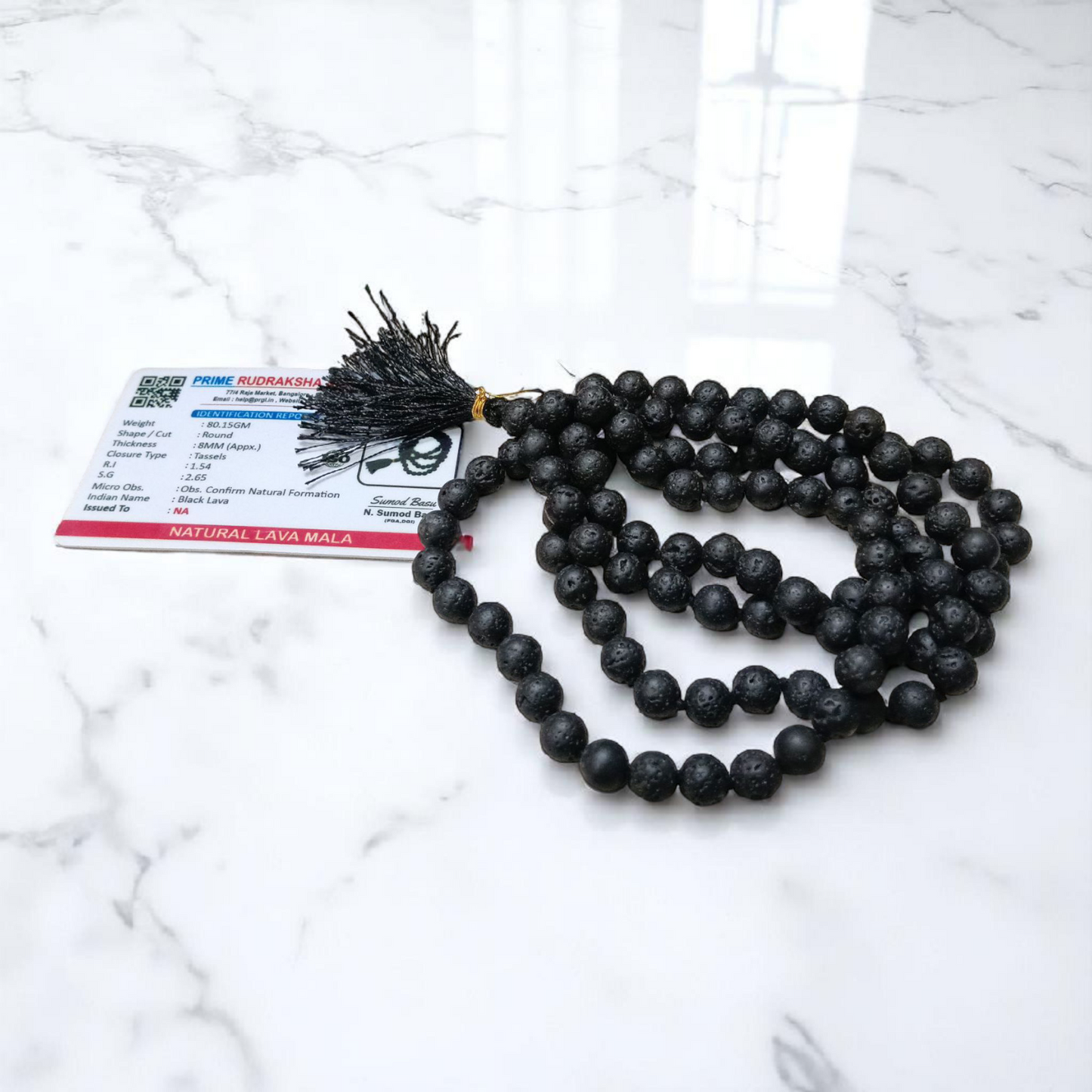 Lava Mala 108+1 Beads Natural Lava Stone 8MM Lab Certified Malawala