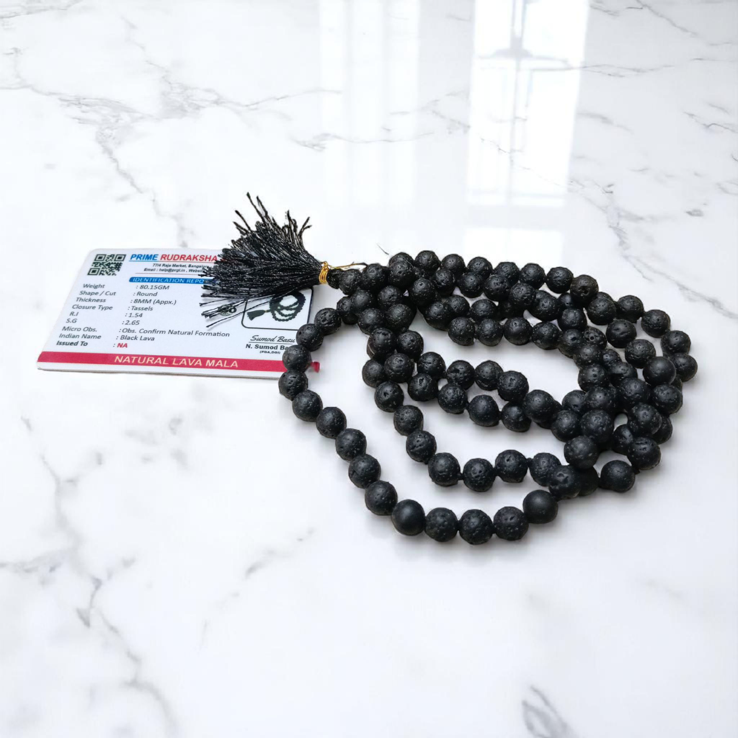 Lava Mala 108+1 Beads Natural Lava Stone 8MM Lab Certified Malawala