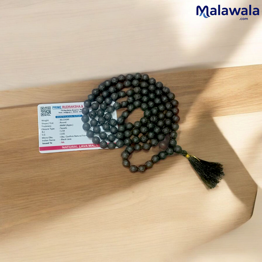 Lava Mala 108+1 Beads Natural Lava Stone 8MM Lab Certified Malawala