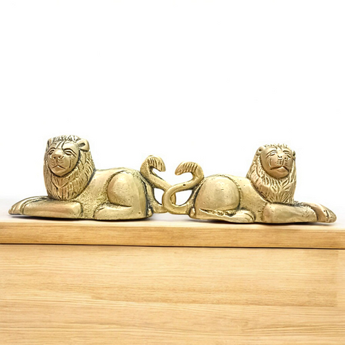 Lion Idol in Brass | Combo Set of Lion for Office Table or Front of Home Temple | Sitting in Mirror Position | Malawala