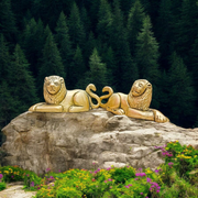 Lion Idol in Brass | Combo Set of Lion for Office Table or Front of Home Temple | Sitting in Mirror Position | Malawala