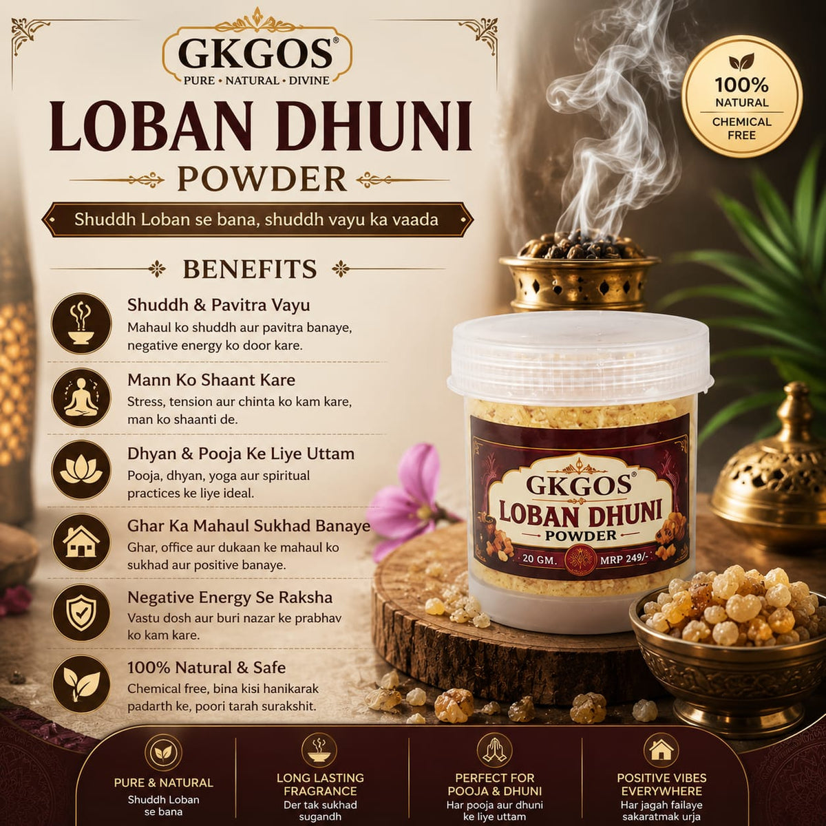 Loban Dhuni Powder Set of 5 Packs 100g Each for Puja, Havan & Home Fragrance
