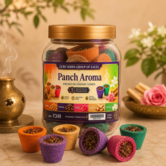Mini Sambrani Dhoop Cup Pack of 25 with Free Stand | Loban, Guggal, Rose, Sandal & Mogra Fragrance | Aromatic Charcoal Free Dhoop Cups for Puja, Meditation, Relaxation, Home Temple & Daily Prayer