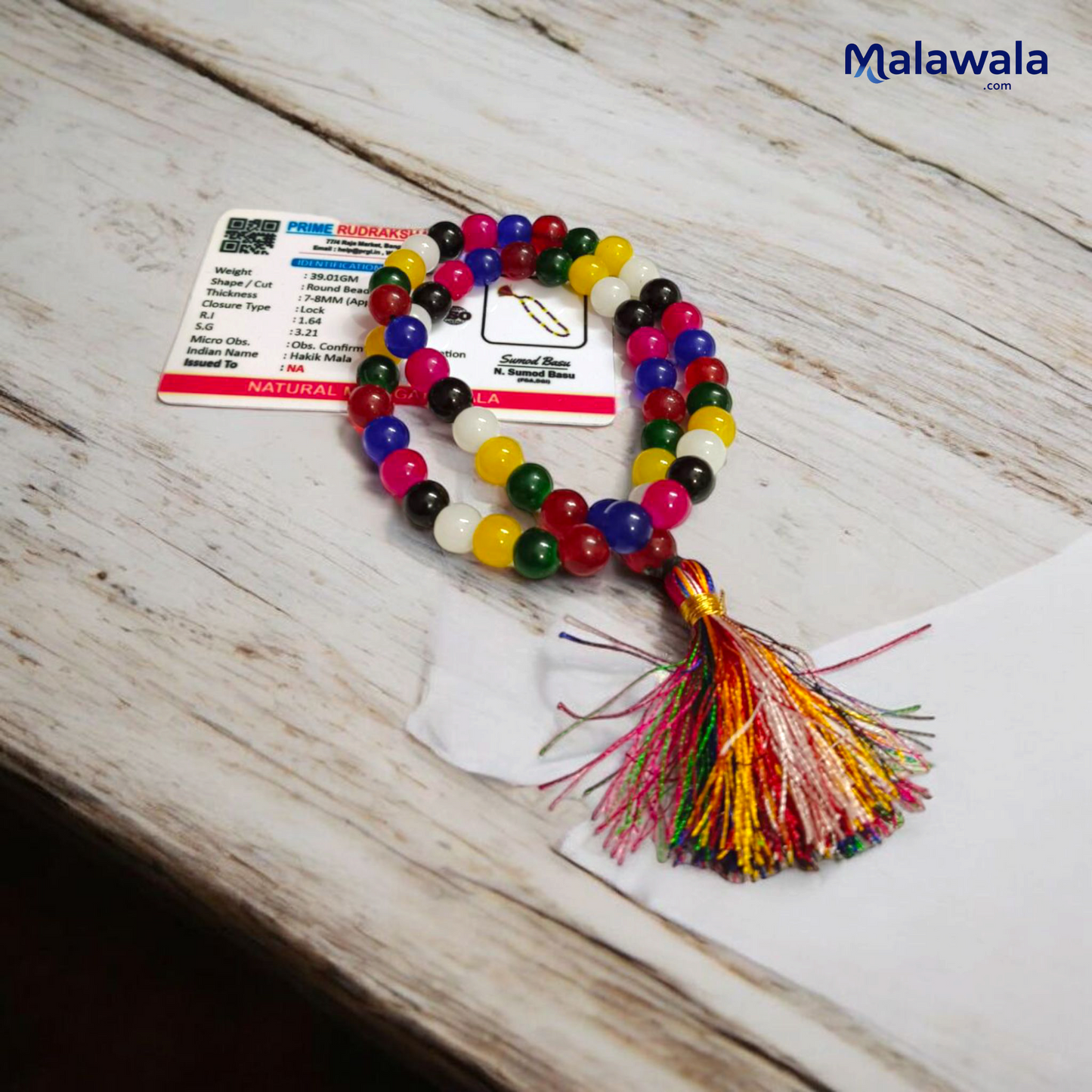 Mix Hakik Mala 8MM - Natural Multicolor Agate for Balance & Protection with Lab Certificate - Malawala