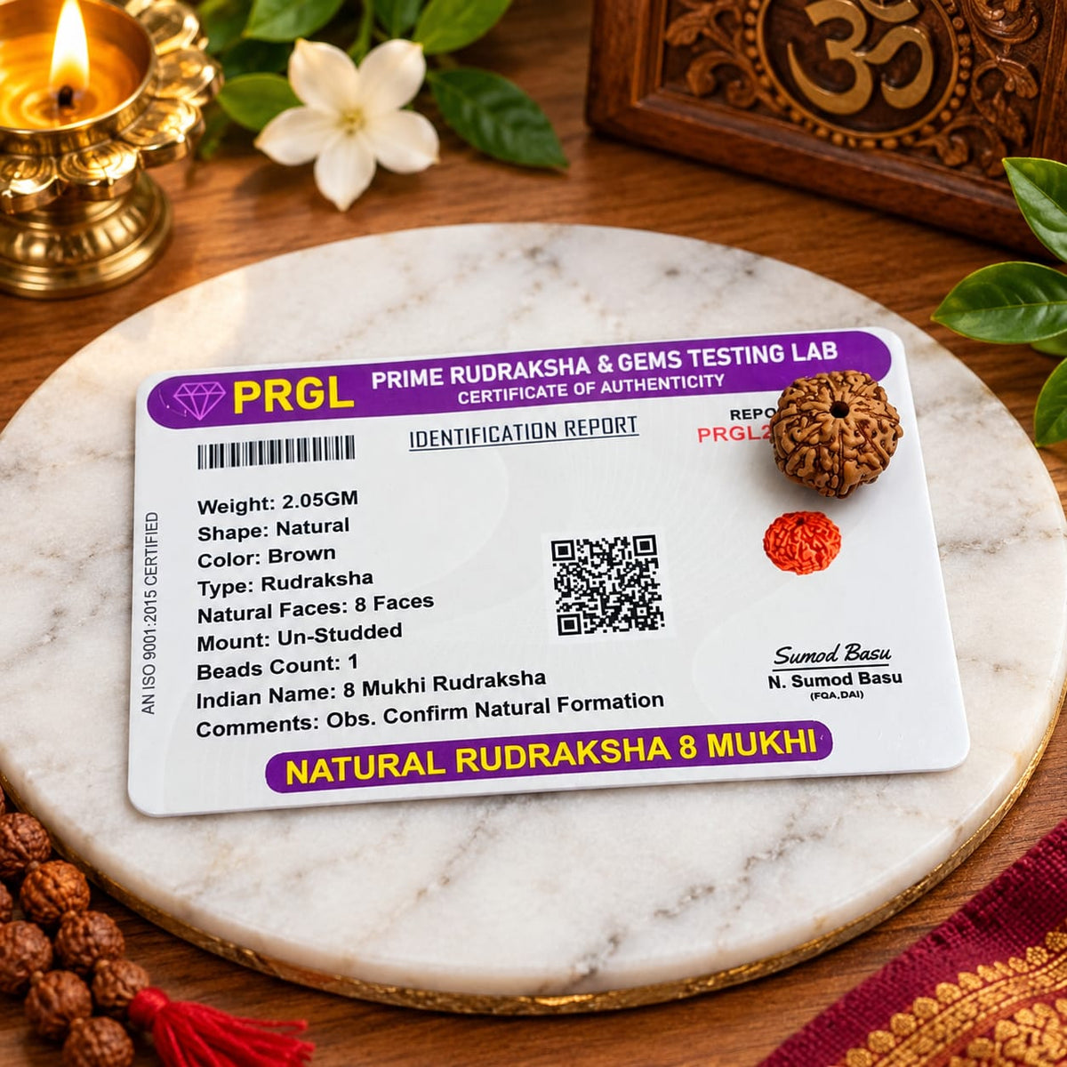 Natural 3 Mukhi and 8 Mukhi Rudraksha combo lab certified spiritual beads for meditation, wisdom, confidence and prosperity by Malawala