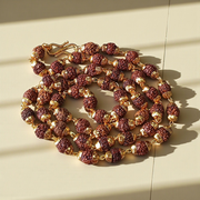 Natural 5 Face Rudraksha Mala with 50 golden-capped 6mm beads, handcrafted and lab-certified, ideal for meditation and daily wear with 1-year plating guarantee