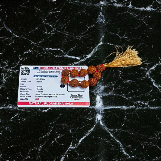 Natural 5 Mukhi Rudraksha Finger Mala with 9+1 handcrafted 8mm beads, ideal for meditation, chanting, puja, and daily spiritual healing