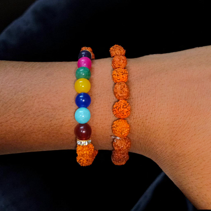 Natural 7 Chakra & Rudraksha Bracelet Combo – Lab Certified 8MM Beads | Malawala