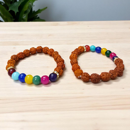 Natural 7 Chakra & Rudraksha Bracelet Combo – Lab Certified 8MM Beads | Malawala
