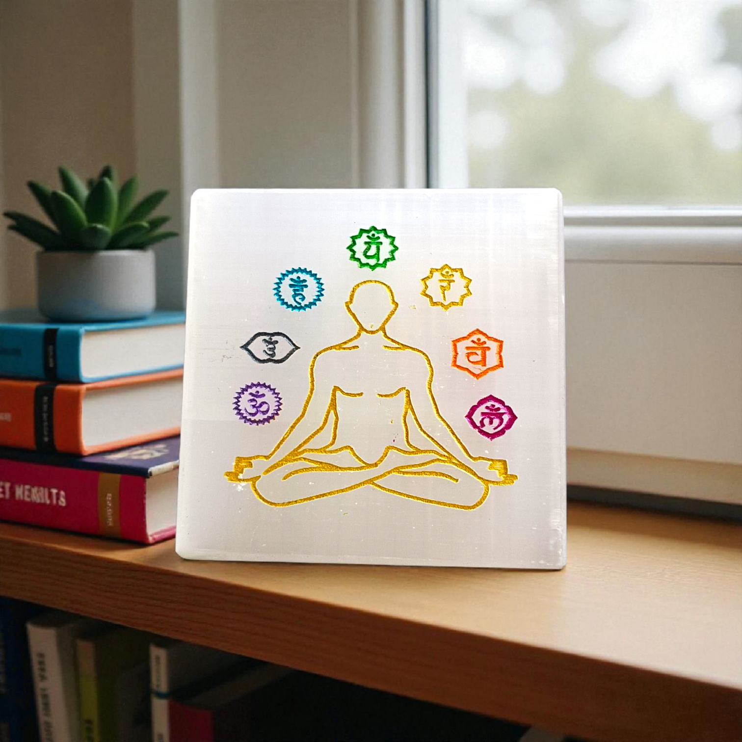 Natural 7 Chakra Selenite Charging Plate for crystal cleansing, meditation, and Reiki energy work
