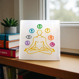 Natural 7 Chakra Selenite Charging Plate for crystal cleansing, meditation, and Reiki energy work