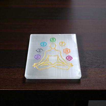Natural 7 Chakra Selenite Charging Plate for crystal cleansing, meditation, and Reiki energy work