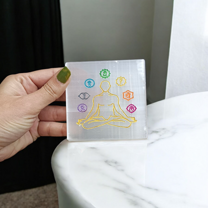 Natural 7 Chakra Selenite Charging Plate for crystal cleansing, meditation, and Reiki energy work