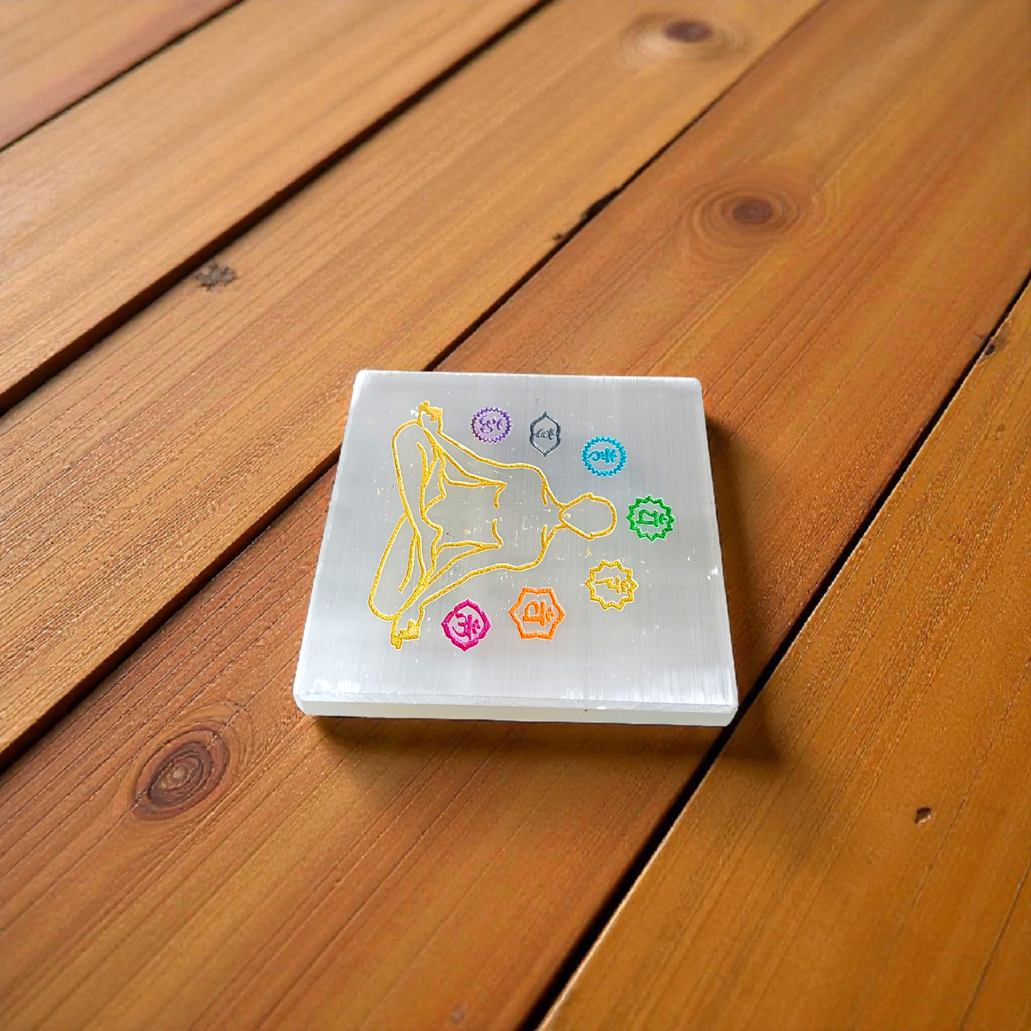 Natural 7 Chakra Selenite Charging Plate for crystal cleansing, meditation, and Reiki energy work