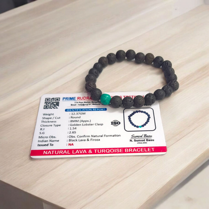 Natural 8mm Lava & Turquoise Bracelet – Detox & Emotional Balance – Lab Certified – Malawala