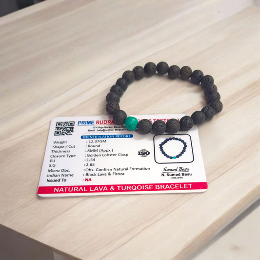 Natural 8mm Lava & Turquoise Bracelet – Detox & Emotional Balance – Lab Certified – Malawala