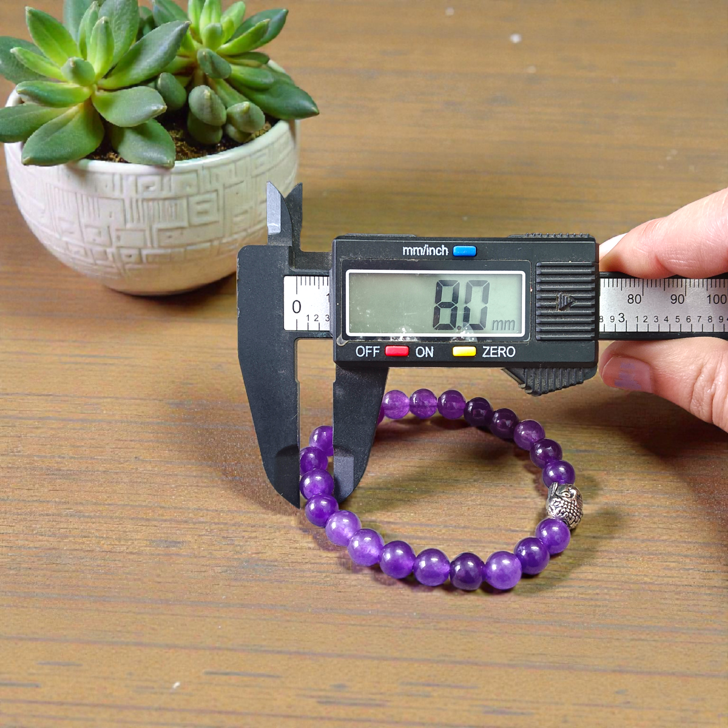 Natural Amethyst bracelet with polished 8mm beads, stretchable and lab certified, suitable for men and women for meditation and daily wear