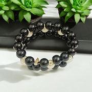 Natural Black Agate (Hakik) and Pearl Bracelet with lab certification, featuring handcrafted beadwork