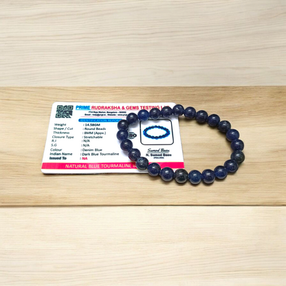 Natural Blue Tourmaline Bracelet – 8mm Stretchable Beads for Meditation, Calm, and Energy Healing by MalaWala