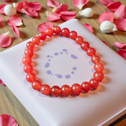Natural Carnelian 8mm bead stretchable bracelet with polished round gemstone beads by MALAWALA