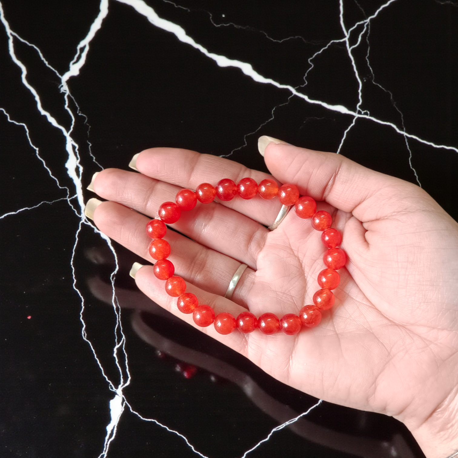 Natural Carnelian 8mm bead stretchable bracelet with polished round gemstone beads by MALAWALA