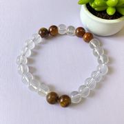 Natural Clear Quartz and Tiger Eye Crystal Bracelet 8MM Stretchable Lab Certified Healing Energy Bracelet for Protection Prosperity and Confidence