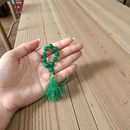 Natural Green Agate Finger Mala 9+1 Beads, Hara Hakik 8mm Beads, Lab Certified