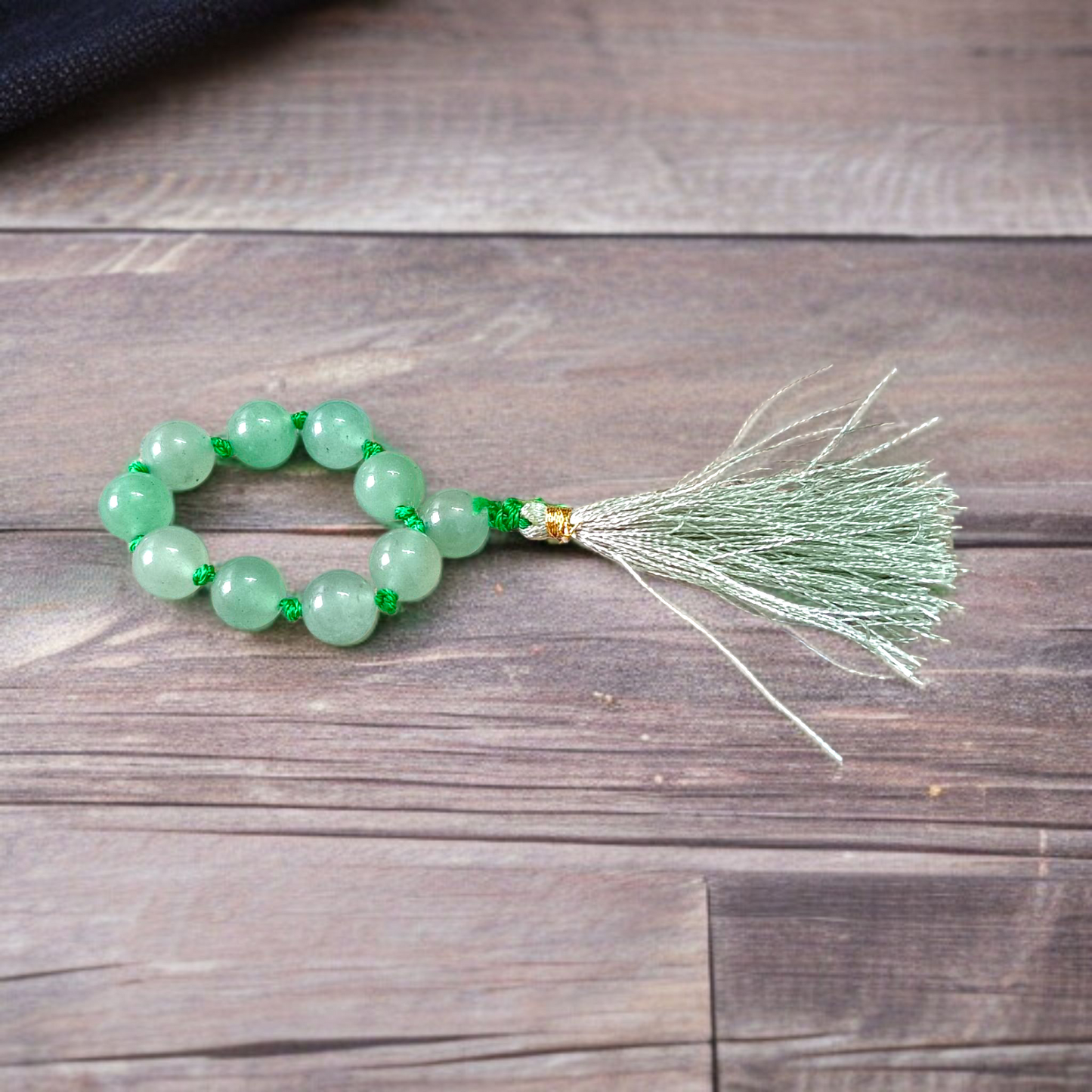 Natural Green Aventurine Finger Mala 9+1 beads (8mm) handcrafted Margaj Japa Mala for meditation, chakra healing, and mantra chanting by MALAWALA
