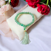 Natural Green Aventurine (Margaj) Japa Mala with 8mm beads, available in 27+1 and 108+1 variants, ideal for meditation, chanting, and spiritual healing