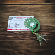 Natural Green Aventurine (Margaj) Japa Mala with 8mm beads, available in 27+1 and 108+1 variants, ideal for meditation, chanting, and spiritual healing