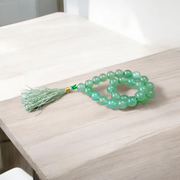 Natural Green Aventurine (Margaj) Japa Mala with 8mm beads, available in 27+1 and 108+1 variants, ideal for meditation, chanting, and spiritual healing