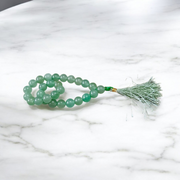 Natural Green Aventurine (Margaj) Japa Mala with 8mm beads, available in 27+1 and 108+1 variants, ideal for meditation, chanting, and spiritual healing