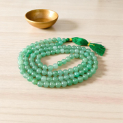 Natural Green Aventurine (Margaj) Japa Mala with 8mm beads, available in 27+1 and 108+1 variants, ideal for meditation, chanting, and spiritual healing