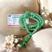 Natural Green Aventurine (Margaj) Japa Mala with 8mm beads, available in 27+1 and 108+1 variants, ideal for meditation, chanting, and spiritual healing