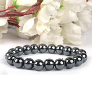 Natural Hematite Bracelet 8-9mm Stretchable Beads Lab Certified Healing Bracelet for Focus Protection Chakra Balancing