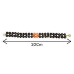 Natural Hessonite (Gomed) and Black Agate (Hakik) gemstone bracelet placed on a white background with a MALAWALA certification card beside it