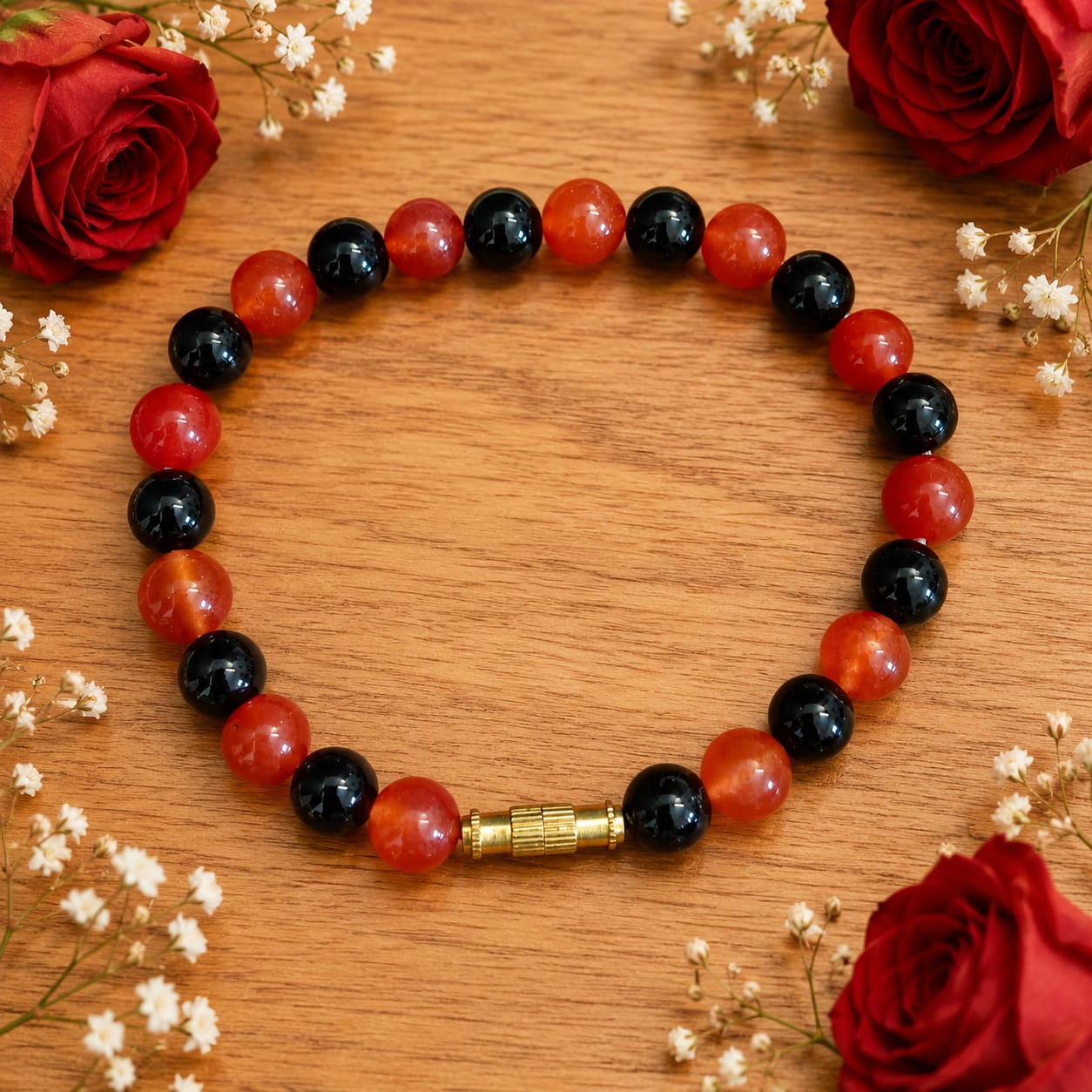 Natural Hessonite and Black Agate Bracelet 8MM Lab Certified Gemstone Bracelet for Daily Wear Protection and Style