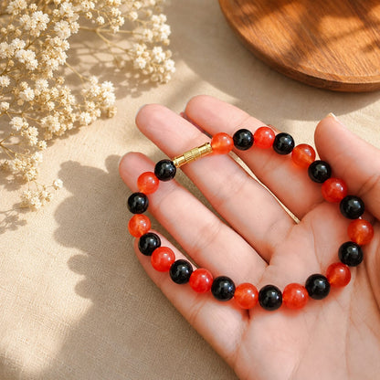 Natural Hessonite and Black Agate Bracelet 8MM Lab Certified Gemstone Bracelet for Daily Wear Protection and Style
