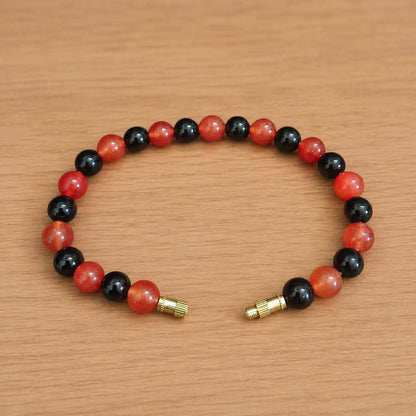 Natural Hessonite and Black Agate Bracelet 8MM Lab Certified Gemstone Bracelet for Daily Wear Protection and Style
