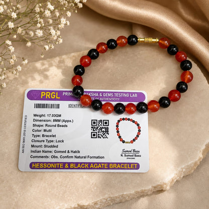 Natural Hessonite and Black Agate Bracelet 8MM Lab Certified Gemstone Bracelet for Daily Wear Protection and Style
