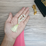 Natural Pearl Finger Mala with 9+1 lustrous white Moti beads, handcrafted for meditation and purity of mind