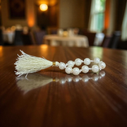 Natural Pearl Finger Mala with 9+1 lustrous white Moti beads, handcrafted for meditation and purity of mind