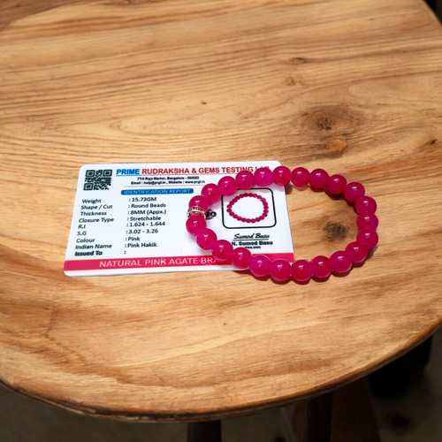 Natural Pink Agate Bracelet with 8mm round beads, stretchable design, suitable for meditation and spiritual use