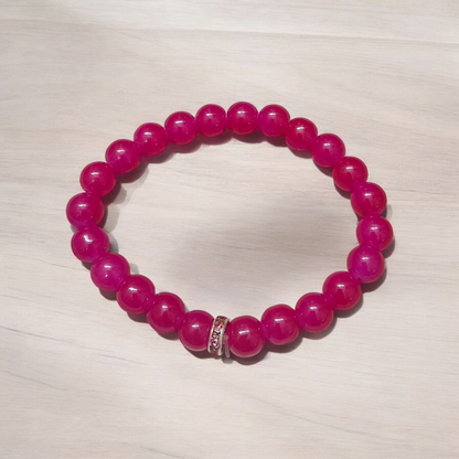 Natural Pink Agate Bracelet with 8mm round beads, stretchable design, suitable for meditation and spiritual use