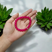 Natural Pink Agate Bracelet with 8mm round beads, stretchable design, suitable for meditation and spiritual use