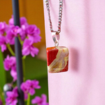 Natural Rainbow Red Jasper Pendant with Tumbled Finish on Chain – Lab Certified Spiritual Healing Stone