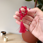 Natural Red Agate (Red Hakik) Finger Mala with 9+1 lab-certified deep red beads, handcrafted for meditation, chanting, and energy balancing by MALAWALA